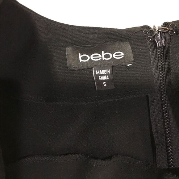 Bebe Black Long Sleeve Zip Shoulder Convertible Mini Bodycon Cocktail Dress S - Picture 10 of 10